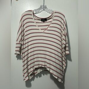 Lulu's Cream and Red Striped V-Neck Tee